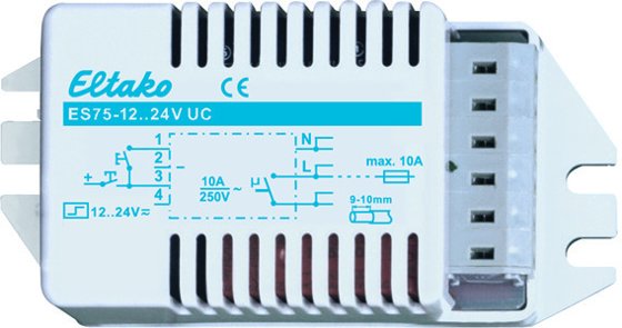 Eltako Stromstoschalter fr Leuchteneinbau 12..24V UC. 1 S n. potenzialfrei 10A/250VAC